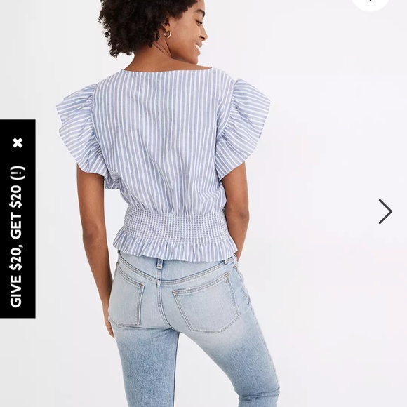 Madewell Flutter-Sleeve Smocked Top in Stripe XS - Picture 8 of 11